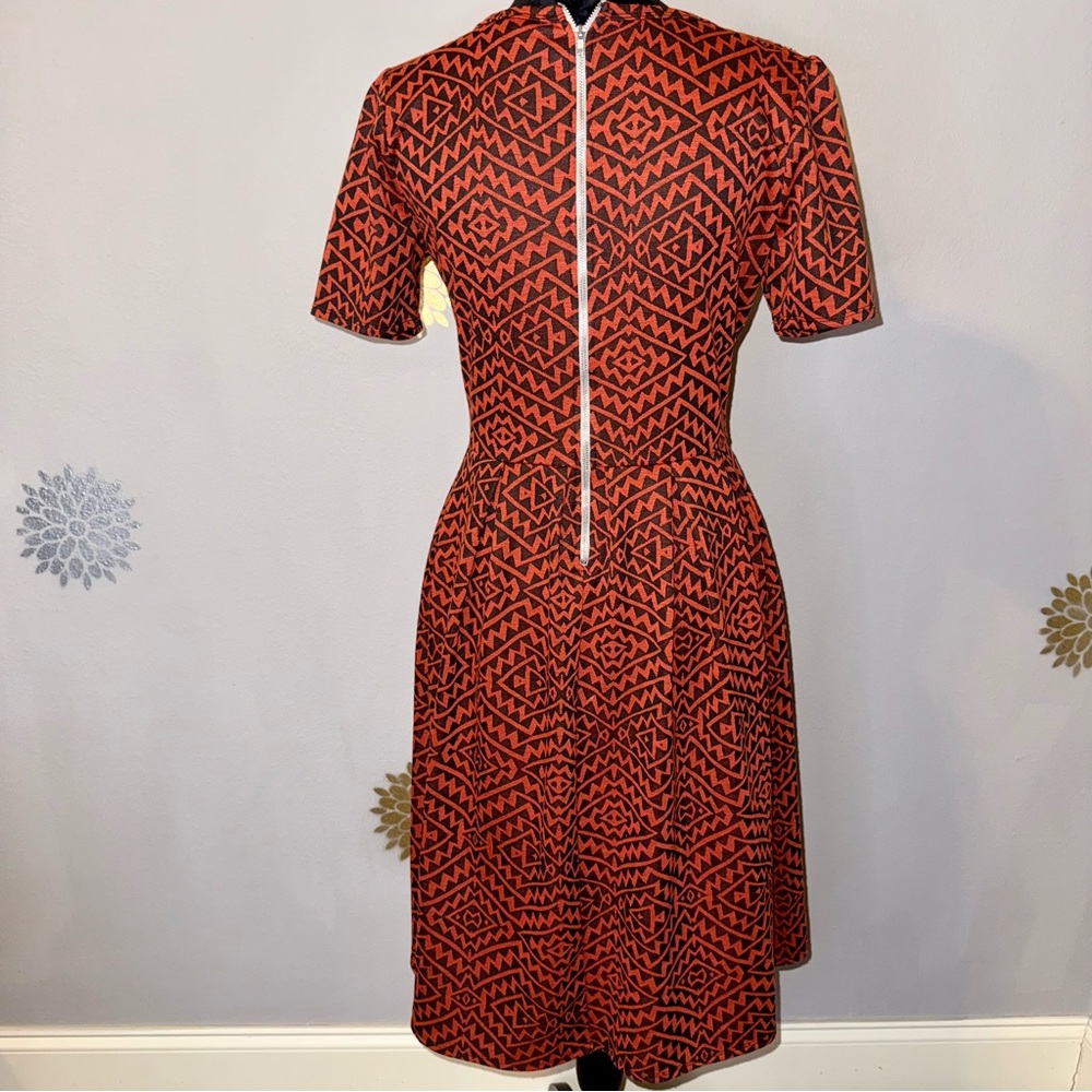 Retro Women’s BOHO Aztec Geometric Chic Dress Black Orange Fall Autumn - Picture 3 of 11